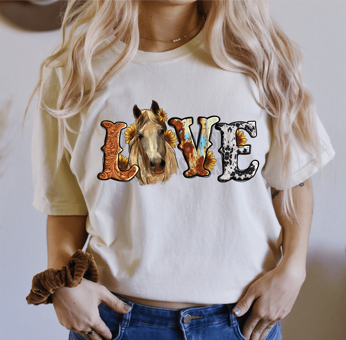 Sunflower Love Horse rodeo cowgirl cowboy size ADULT 7.5x12.2 DTF TRANSFERPRINT TO ORDER - Do it yourself Transfers