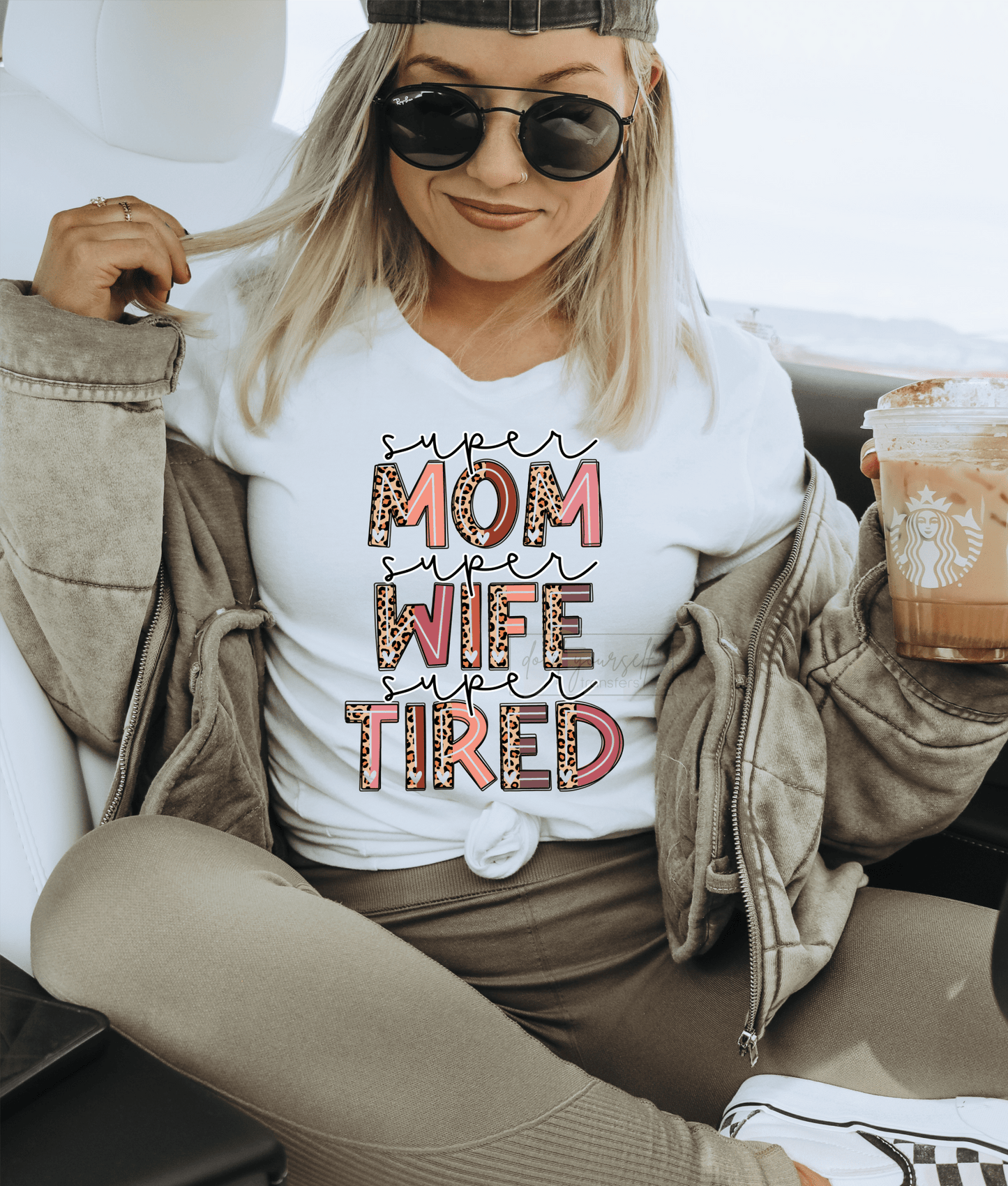 Super Mom Super Wife Super Tired leopard size ADULT DTF TRANSFERPRINT TO ORDER - Do it yourself Transfers