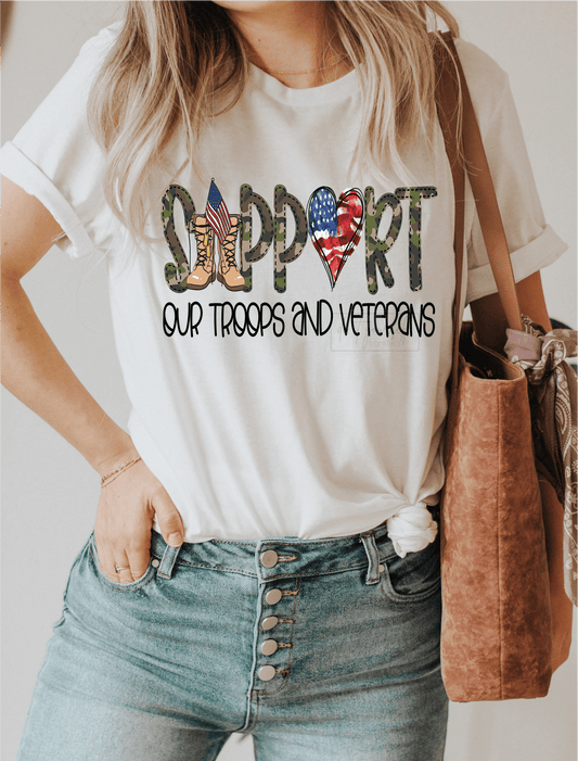 Support our troops and Veterans boots American flag hearts size ADULT DTF TRANSFERPRINT TO ORDER - Do it yourself Transfers