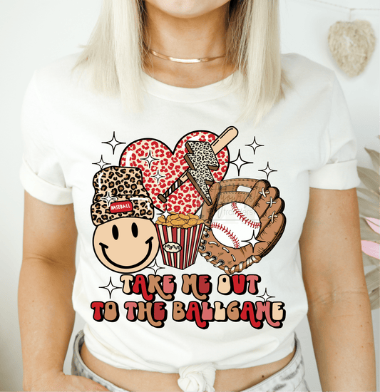 Take me out to the ballgame BASEBALL smiley face beanie heart peanuts glove ADULT DTF TRANSFERPRINT TO ORDER - Do it yourself Transfers