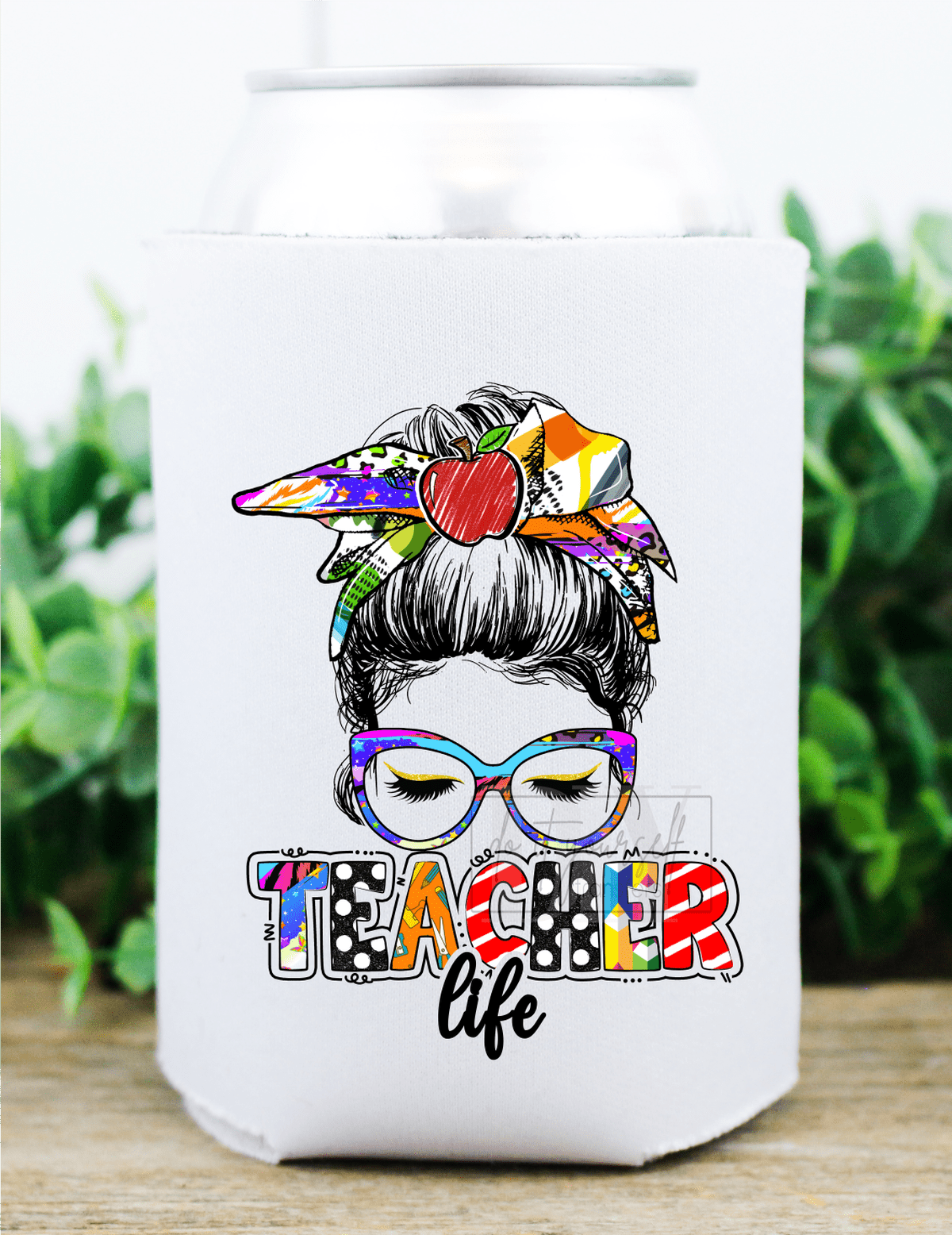 Teacher Life Bun glasses apple school size DTF TRANSFERPRINT TO ORDER - Do it yourself Transfers