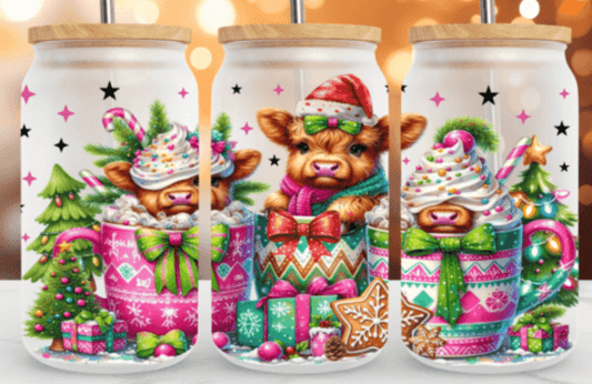 TRANSFER TUESDAY Christmas Funny Cow CUP WRAP UV DTF 16OZ - Do it yourself Transfers