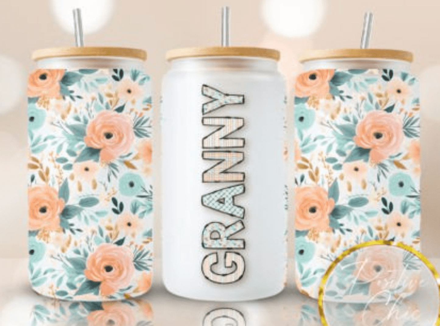 TRANSFER TUESDAY GRANNY PLASTEL FLOWERS CUP WRAP UV DTF 16OZ - Do it yourself Transfers