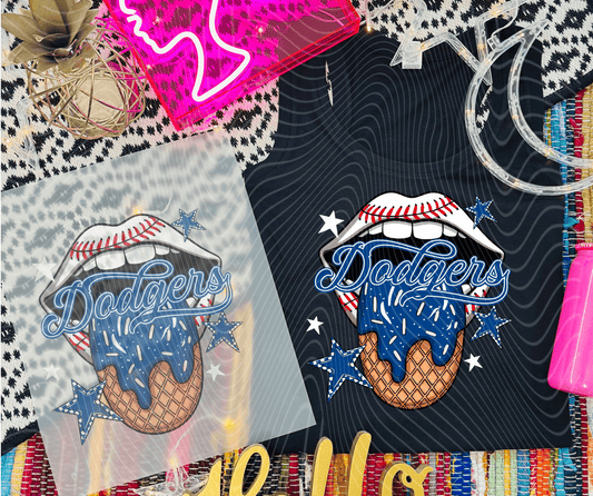 TRANSFER TUESDAY JUNE 17TH DODGERS TONGUE BLUE SPRINKLES DTF DIRECT TO FILM transfers ADULT 9X12 - Do it yourself Transfers