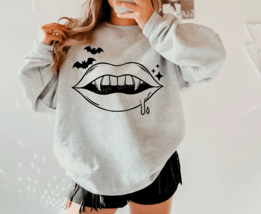 TRANSFER TUESDAY JUNE 24TH LIPS BAT TEETH HALLOWEEN SINGLE COLOR BLACK Screen Print transfers size ADULT 9X12 - Do it yourself Transfers