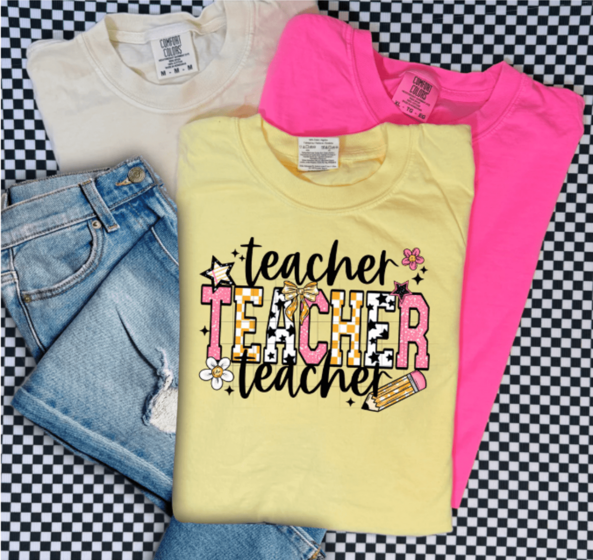 TRANSFER TUESDAY JUNE 24TH TEACHER TEACHER TEACHER FLOWERS PENCIL PINK DTF DIRECT TO FILM transfers ADULT 10X12 - Do it yourself Transfers