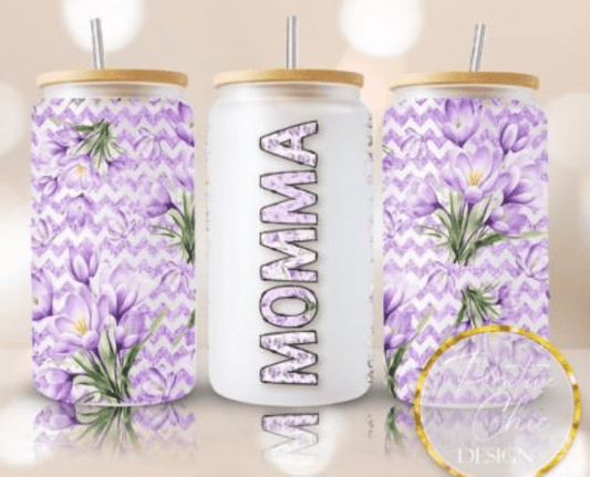 TRANSFER TUESDAY MOMMA PURPLE FLOWERS CUP WRAP UV DTF 16OZ - Do it yourself Transfers