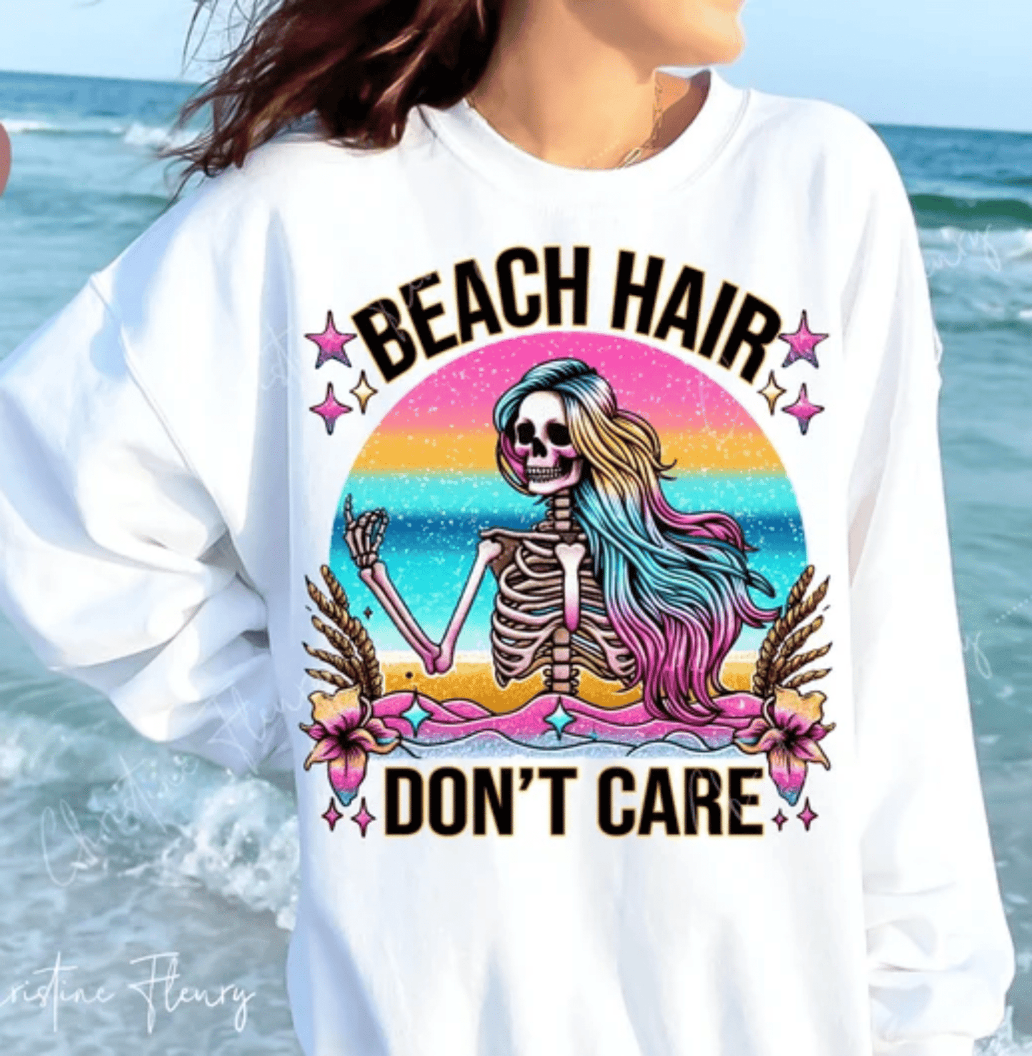 TRANSFER TUESDAY SHIPS MAR 19TH BEACH HAIR DON'T CARE MERMAID DTF DIRECT TO FILM transfers size ADULT 10X12 - Do it yourself Transfers