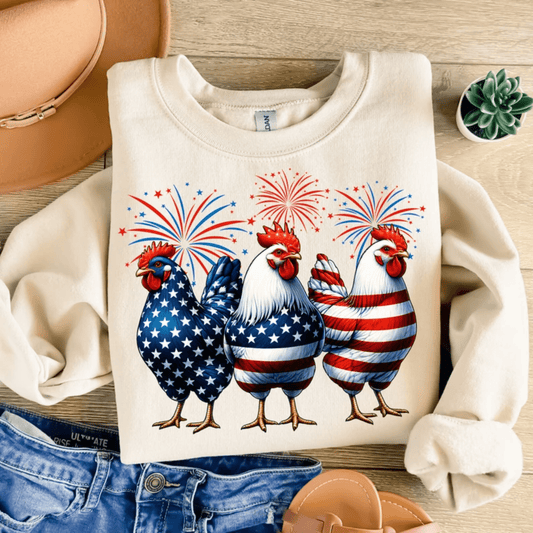 TRANSFER TUESDAY SHIPS MAR 19TH CHICKENS JULY 4TH FIREWORKS DTF DIRECT TO FILM transfers size ADULT 9X12 - Do it yourself Transfers