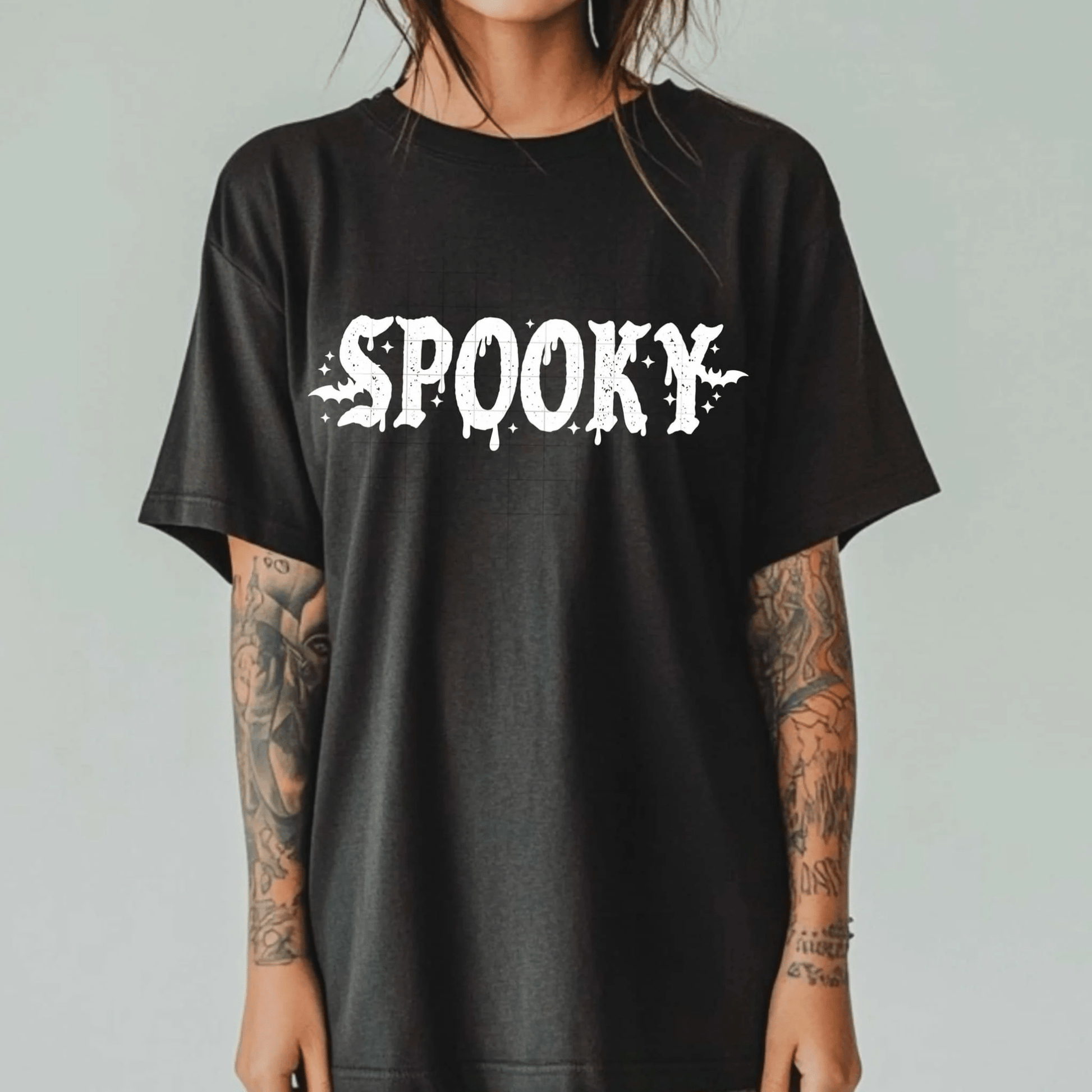 TRANSFER TUESDAY SHIPS MAR 5TH SPOOKY SINGLE COLOR WHITE CLEAR FILM Screen Print transfers size ADULT 6X12.5 - Do it yourself Transfers