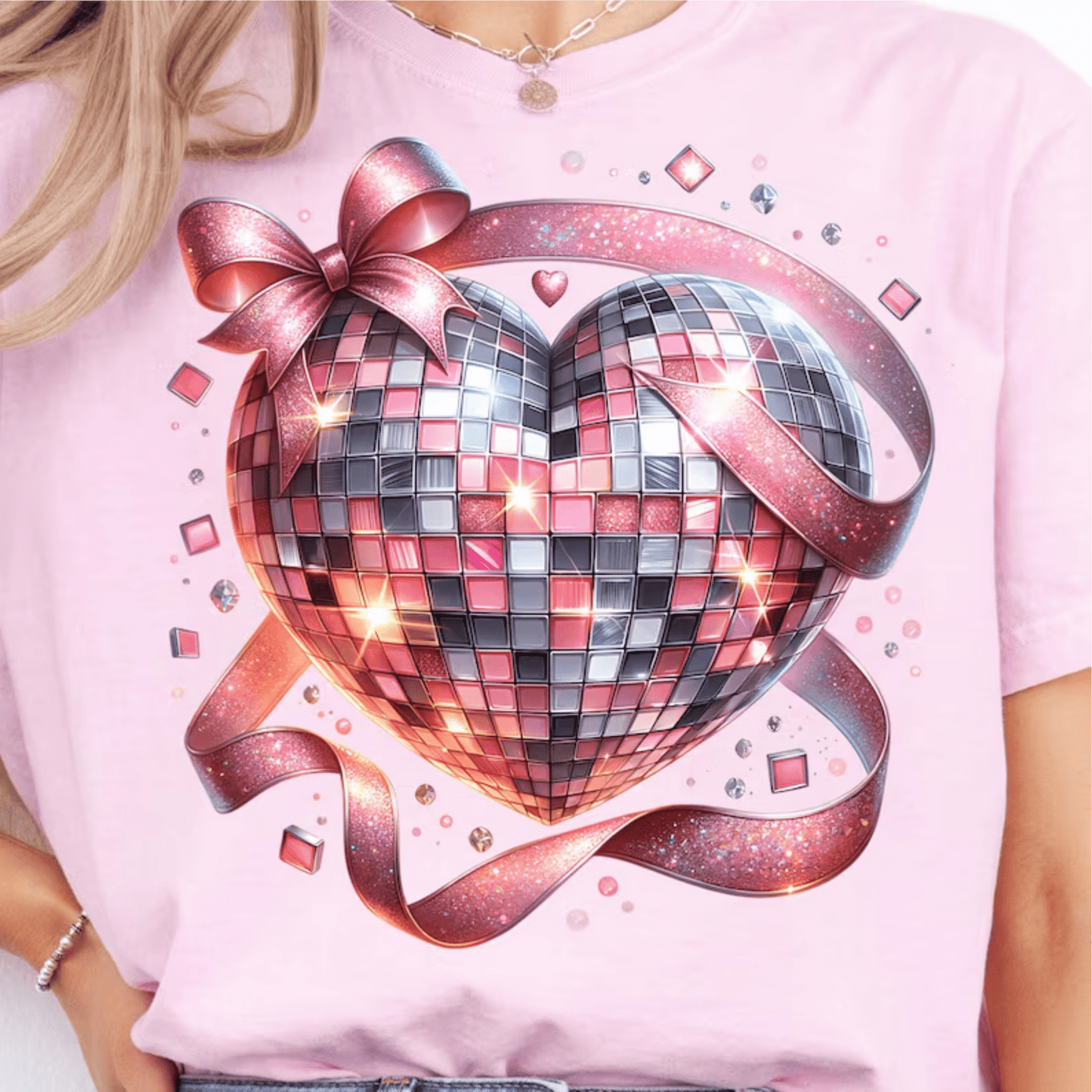 TRANSFER TUESDAY STARTS SHIPPING DEC 2ND HEART DISCO bow Valentine MATTE THIN CLEAR FILM SCREEN PRINT TRANSFER ADULT 10x12 - Do it yourself Transfers