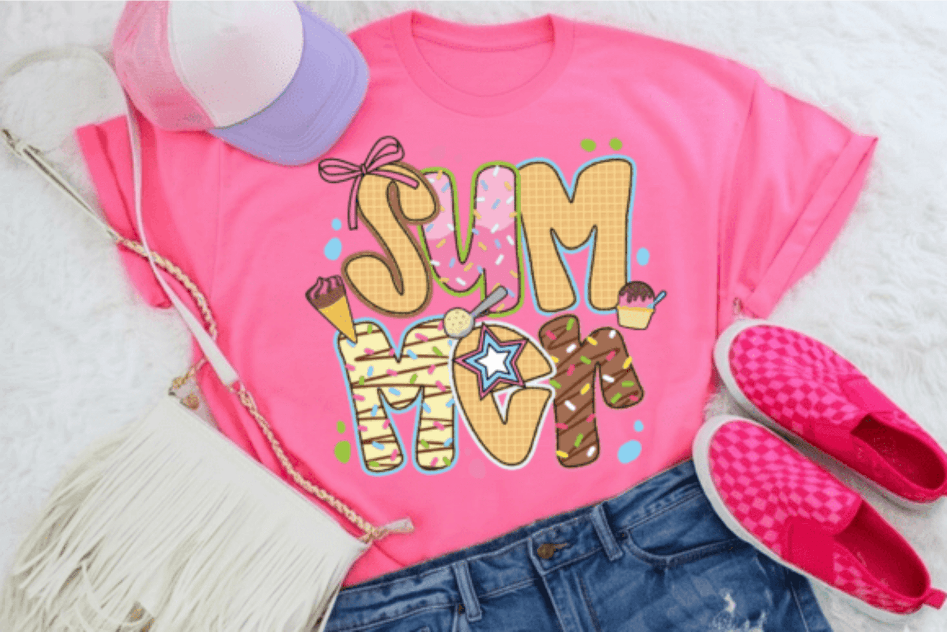 TRANSFER TUESDAY SUMMER SPRINKLES BOW ICE CREAM YELLOW DTF DIRECT TO FILM transfers size ADULT 9X12 - Do it yourself Transfers