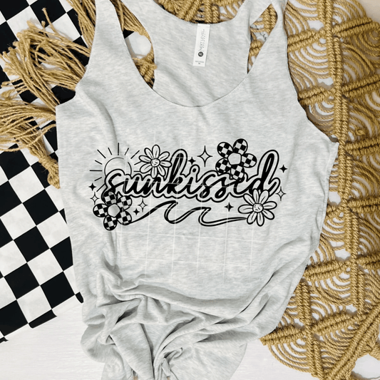 TRANSFER TUESDAY SUNKISSED SUN FLOWERS CHECKER SINGLE COLOR BLACK Screen Print transfers size ADULT 8X12 - Do it yourself Transfers