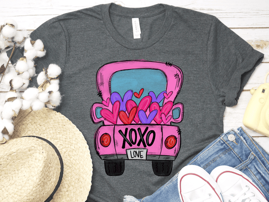 XOXO truck pink valentines DTF TRANSFERPRINT TO ORDER - Do it yourself Transfers