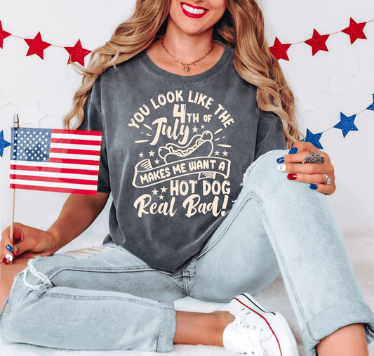 You look like the 4th of July makes me want a HOT DOG real bad! SINGLE COLOR CREAM TAN size ADULT DTF TRANSFERPRINT TO ORDER - Do it yourself Transfers