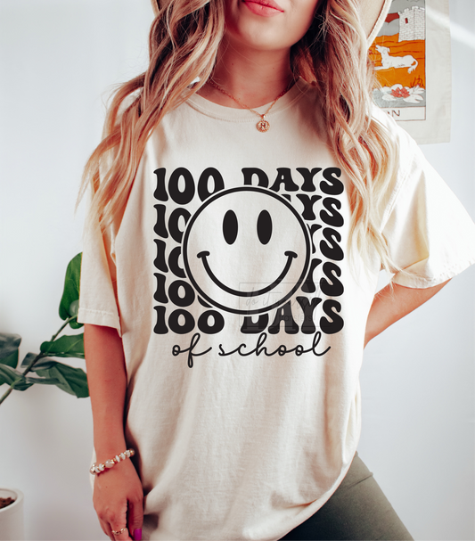 100 DAYS of school smiley face SINGLE COLOR BLACK  size ADULT  DTF TRANSFERPRINT TO ORDER