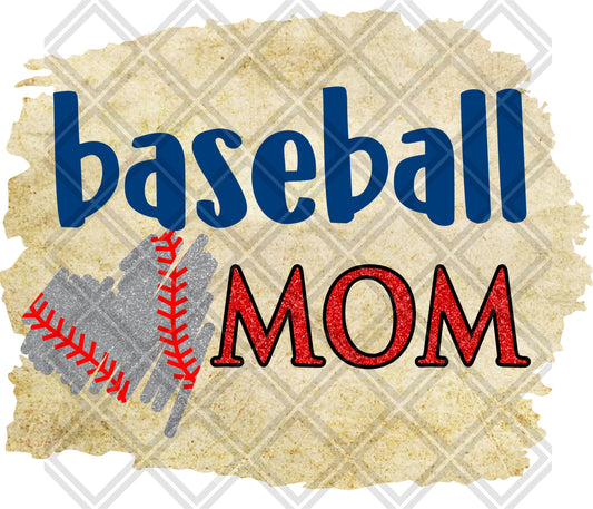 Baseball Mom Silver Glitter Heart Red And Royal DTF TRANSFERPRINT TO ORDER