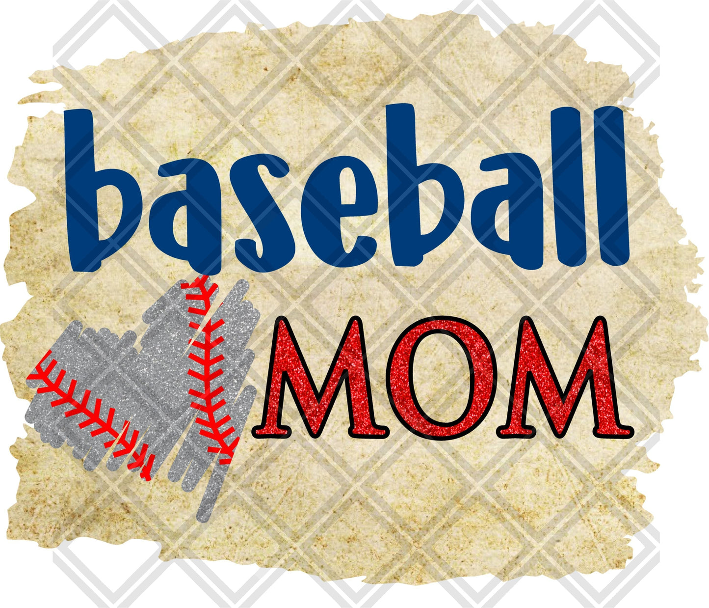Baseball Mom Silver Glitter Heart Red And Royal DTF TRANSFERPRINT TO ORDER