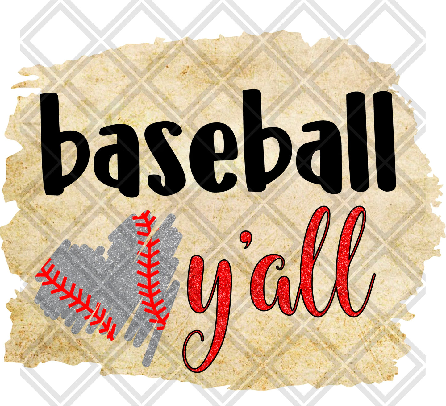 BASEBALL YALL SILVER GLITTER HEART RED AND BLACK png Digital Download Instand Download