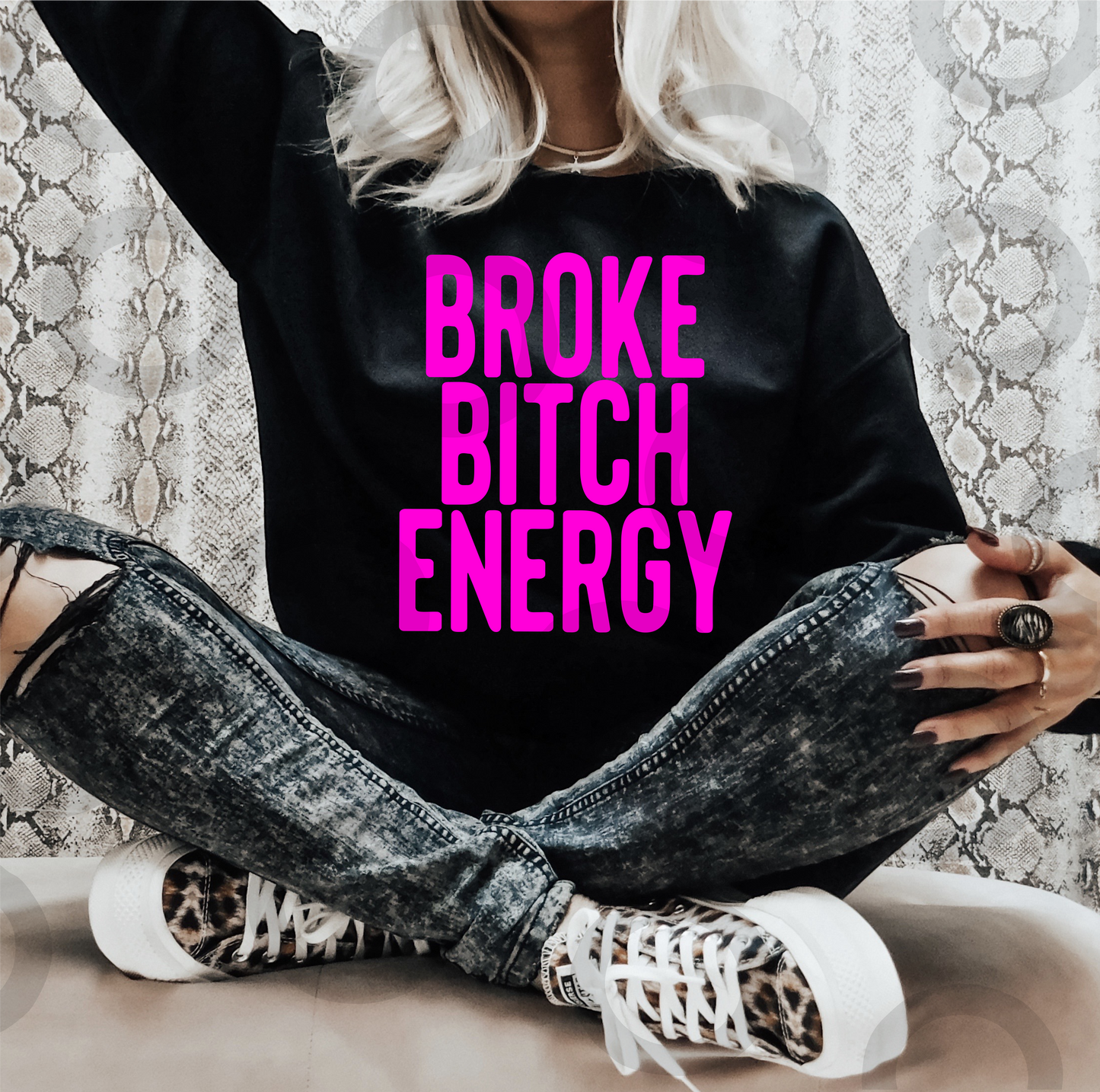 Broke Bitch Energy neon pink SINGLE COLOR  size ADULT .4 DTF TRANSFERPRINT TO ORDER