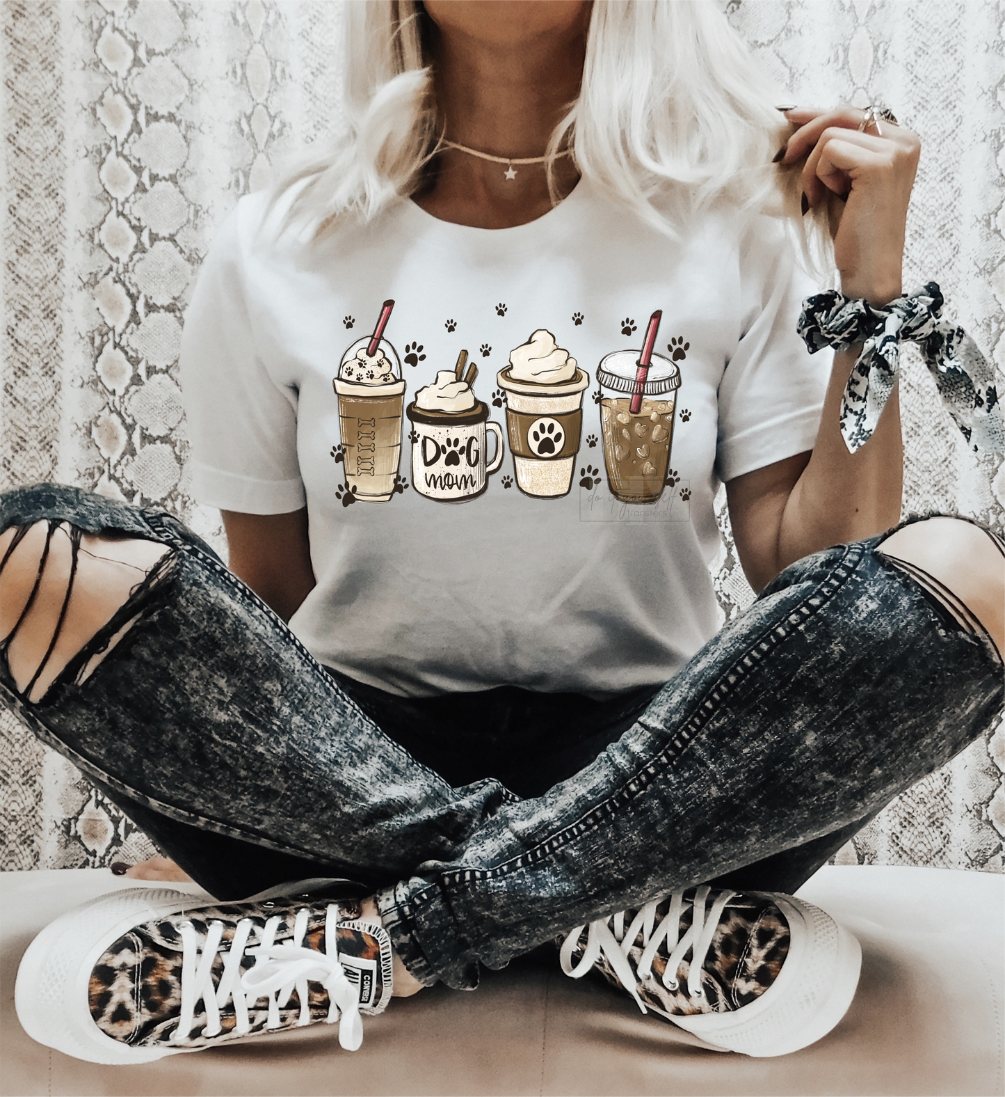 Dog mom Latte Coffee lover pet animals  size ADULT  DTF TRANSFERPRINT TO ORDER