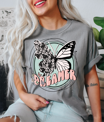 Dreamer Butterfly blue circle  size ADULT 10.2x11 DTF TRANSFERPRINT TO ORDER