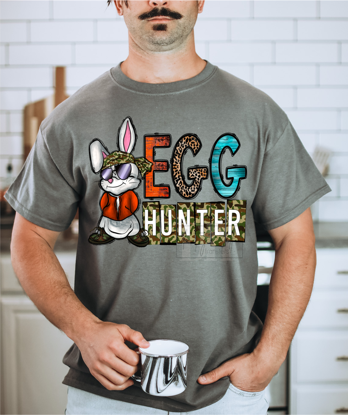 Easter Bunny Egg Hunter BOY camo  size ADULT 12x8.6 DTF TRANSFERPRINT TO ORDER