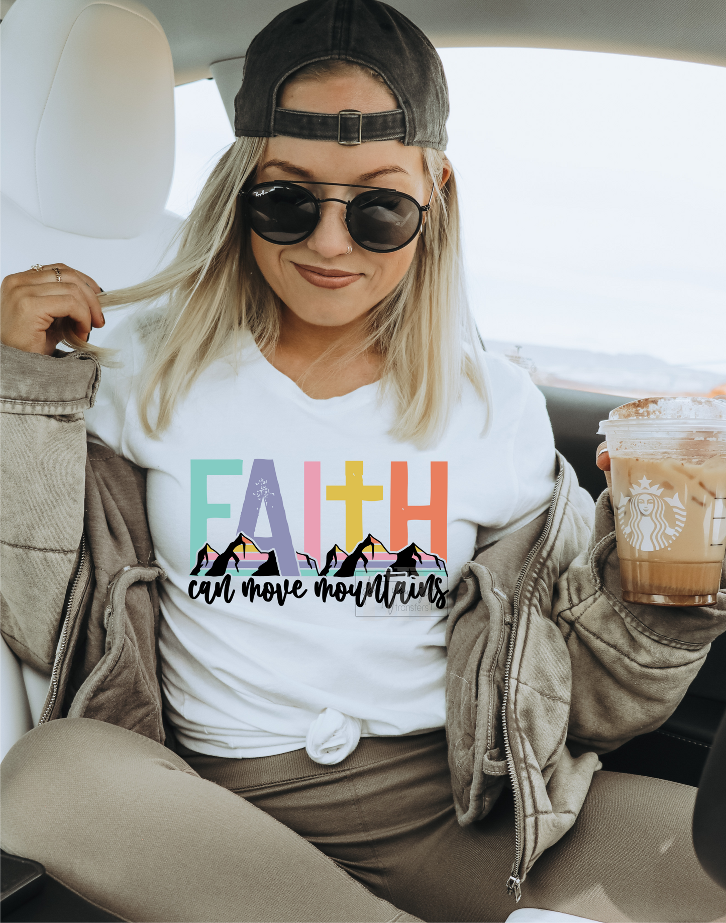 Faith can move moutains colorful cross  size ADULT  DTF TRANSFERPRINT TO ORDER