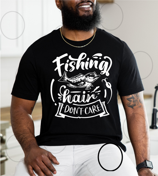 RTS Fishing Hair don't care SINGLE COLOR WHITE Screen Print transfers size ADULT 11.5x10.8