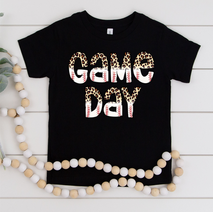 Game Day BASEBALL stitches White Red leopard  size KIDS 6.5x8.5 DTF TRANSFERPRINT TO ORDER