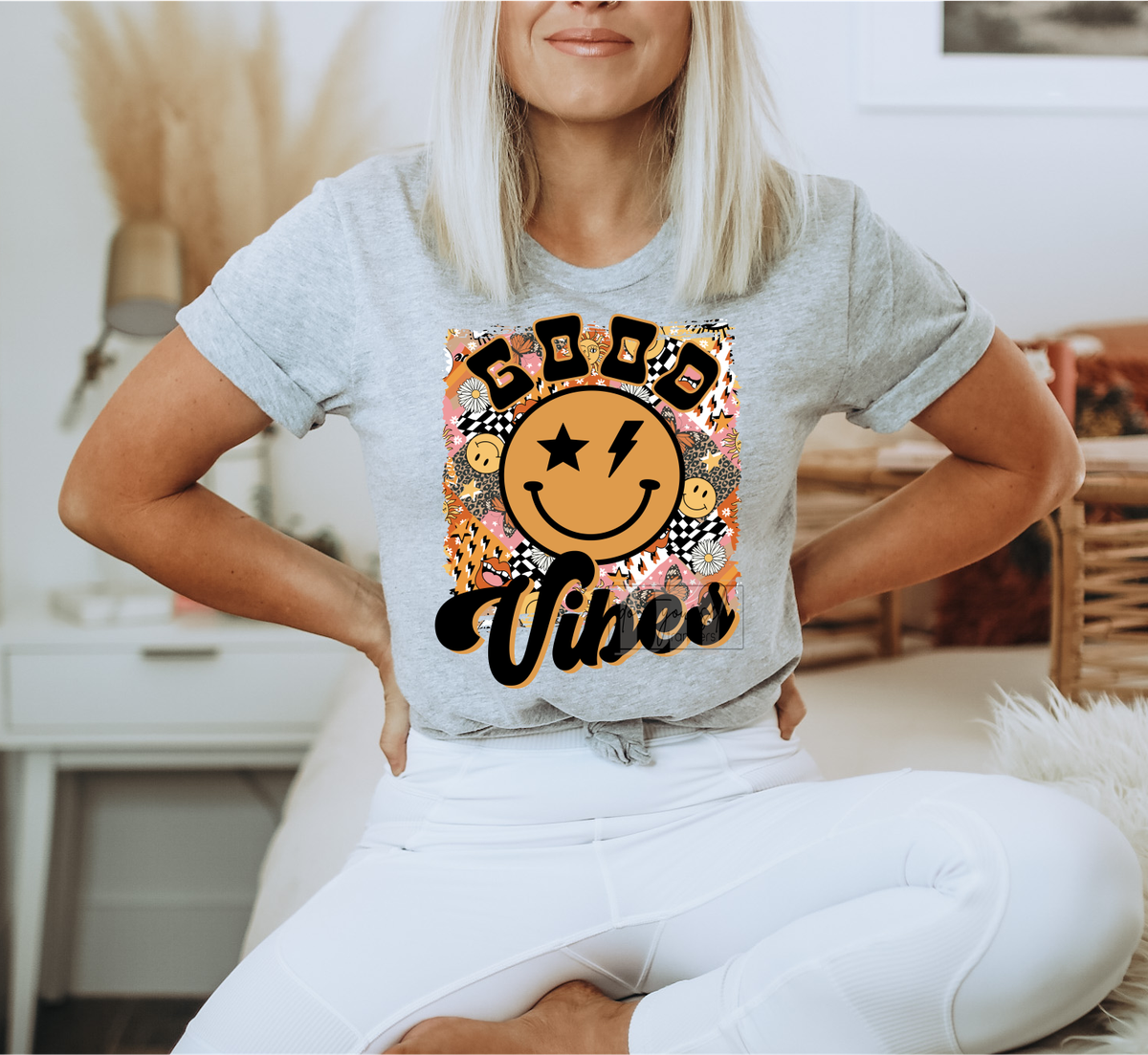 RTSGood Vibes Frame Smiley face Yellow  size ADULT 9.6x11.6 DTF TRANSFERPRINT TO ORDER