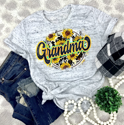Grandma circle cowhide sunflowers  size ADULT  DTF TRANSFERPRINT TO ORDER