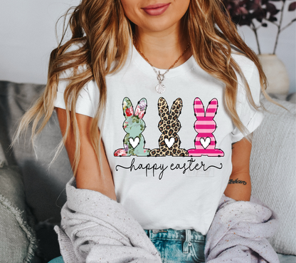 Happy Easter 3 Bunny leopard flower pink  size ADULT  DTF TRANSFERPRINT TO ORDER