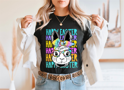 Happy Easter Happy Easter tie dye glasses bunny  size ADULT  DTF TRANSFERPRINT TO ORDER