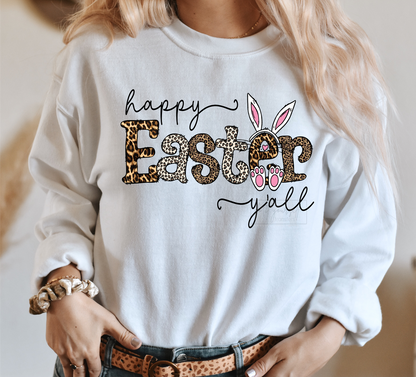 Happy Easter Y'all bunny leopard pink  size ADULT  DTF TRANSFERPRINT TO ORDER