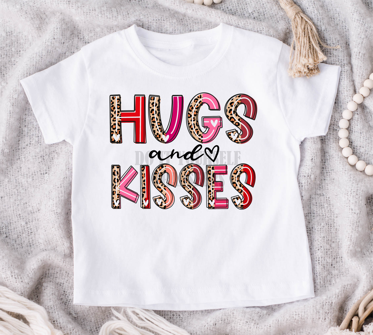 Hugs and Kisses pink red leopard Valentine's day KIDS  size KIDS 5x7 DTF TRANSFERPRINT TO ORDER