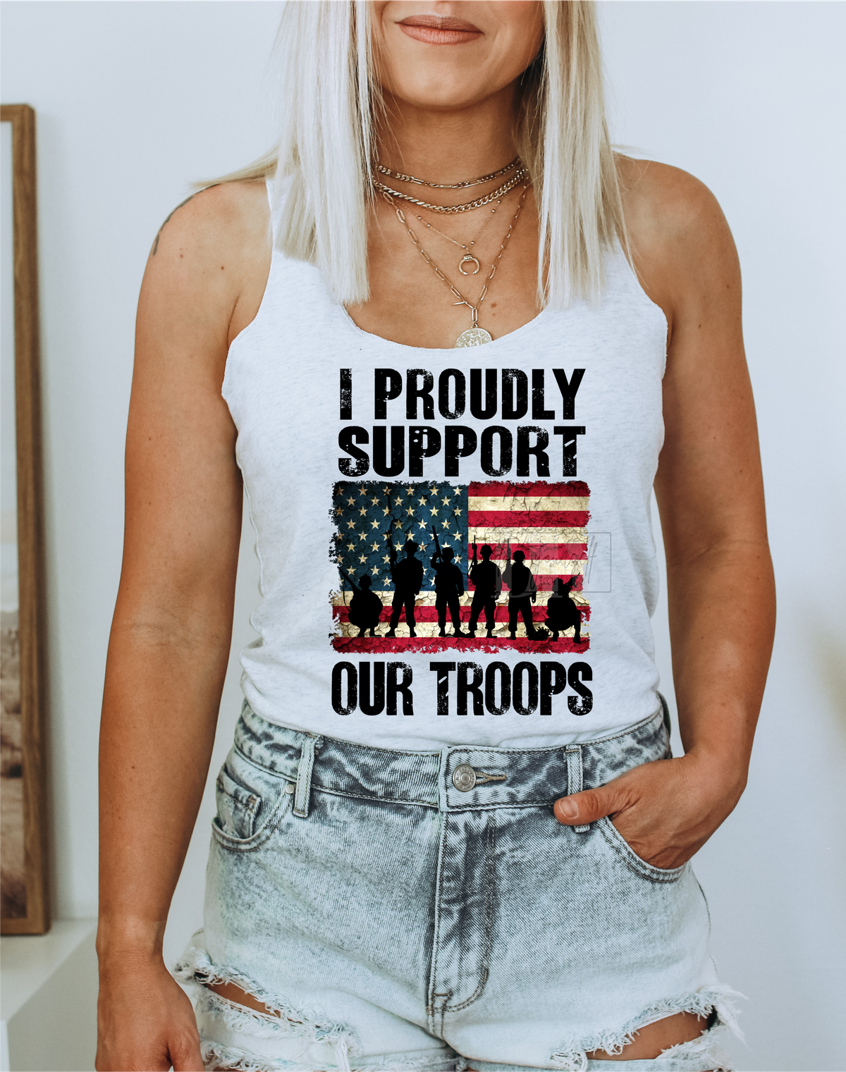 I proudly support our troops American Flag  size ADULT 12.2x9 DTF TRANSFERPRINT TO ORDER