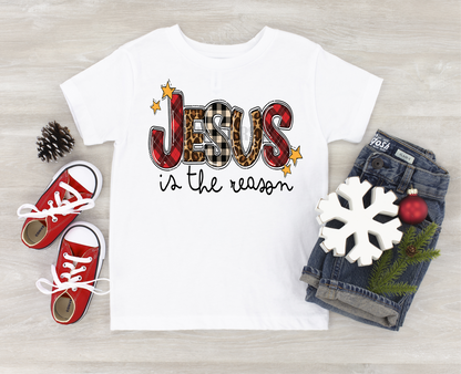 Jesus is the Reason Cross buffalo plaid Christmas  KIDS size 8.3x6.5 DTF TRANSFERPRINT TO ORDER