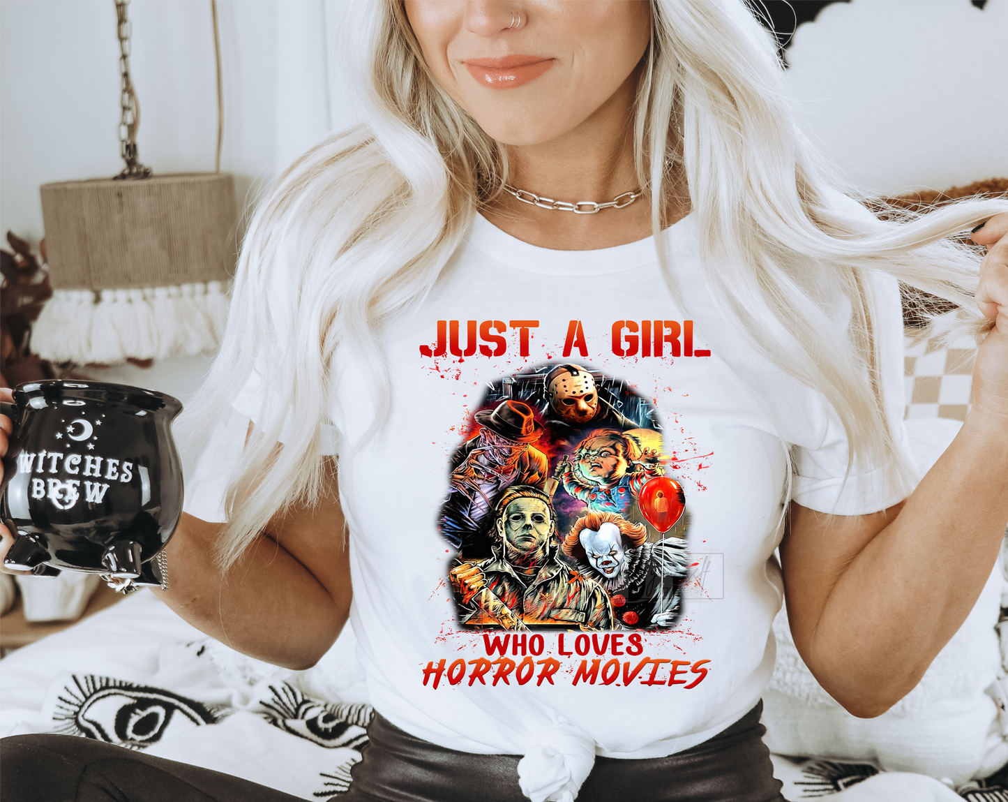 Just a Girl who loves Horror Movies Halloween  size  DTF TRANSFERPRINT TO ORDER