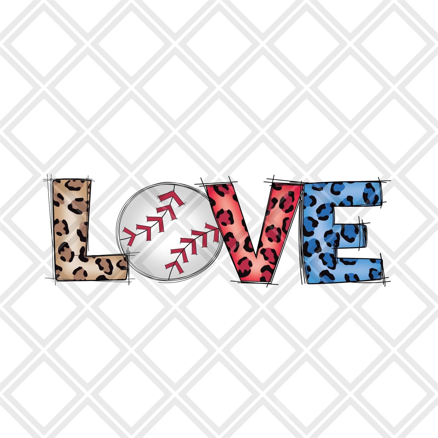 Love baseball red whote blue leopard DTF TRANSFERPRINT TO ORDER