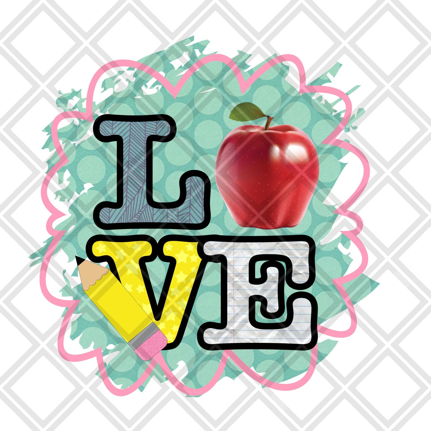 Love Pencil school apple frame png Digital Download Instand Download
