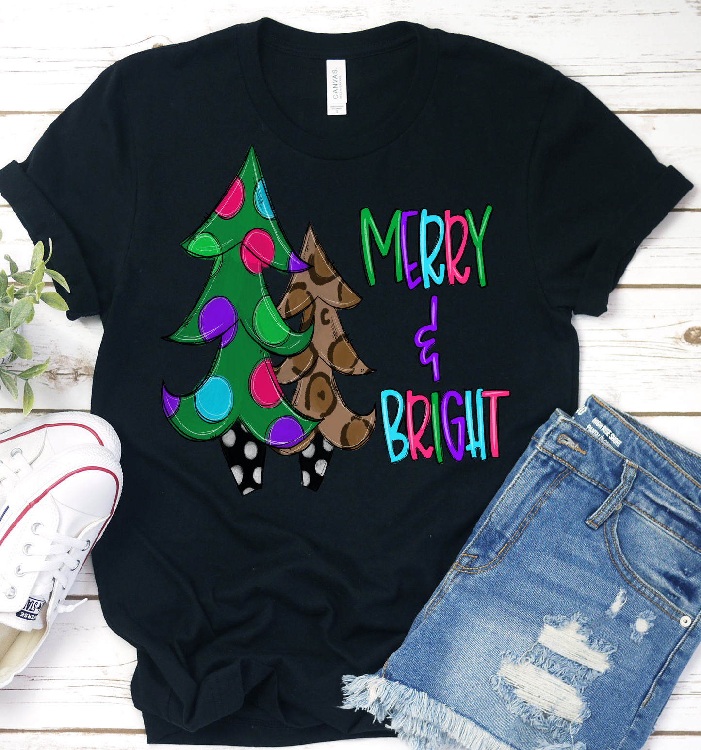 Merry and bright Christmas trees Christmas DTF TRANSFERPRINT TO ORDER
