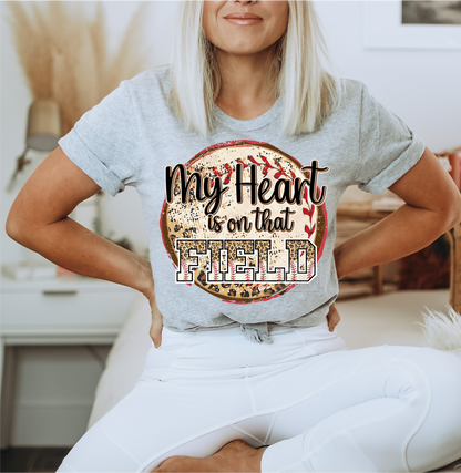 My Heart is on that field Baseball circle leopard red  size ADULT .5 DTF TRANSFERPRINT TO ORDER