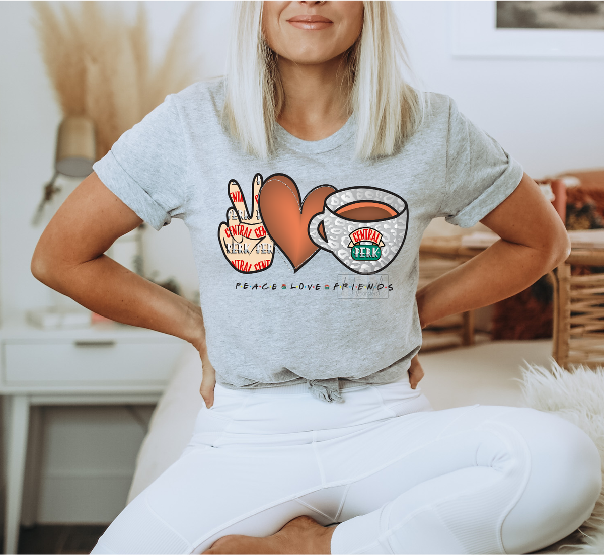 Peace Love Friends Coffee Central Perk  size ADULT  11..5 DTF TRANSFERPRINT TO ORDER