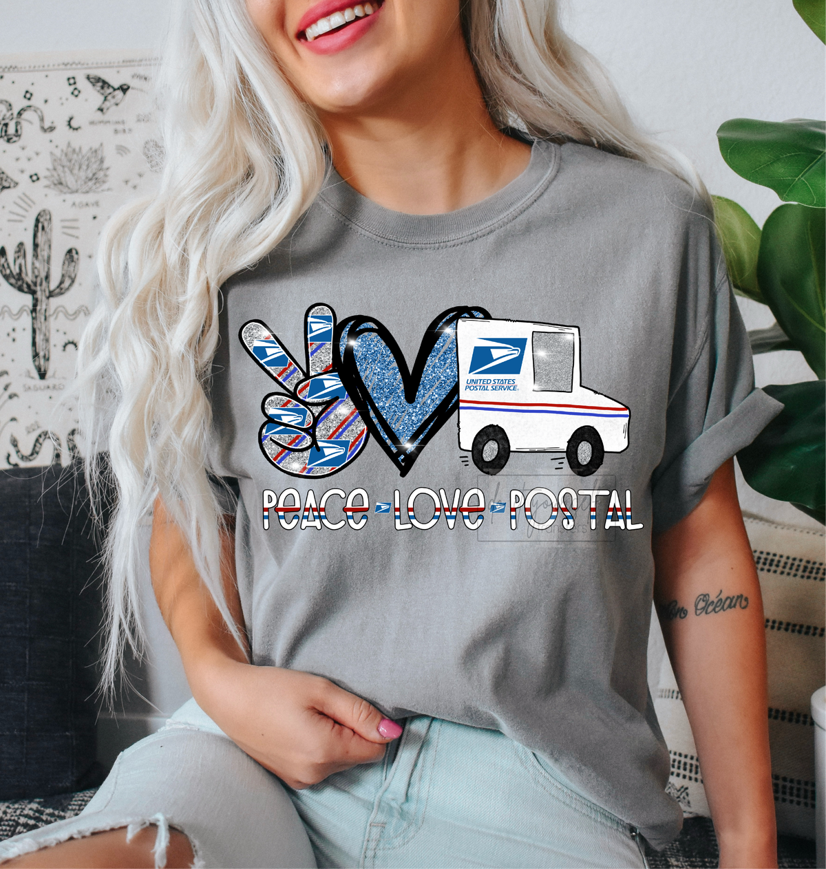 Peace love Postal post office  size ADULT 12x8 DTF TRANSFERPRINT TO ORDER