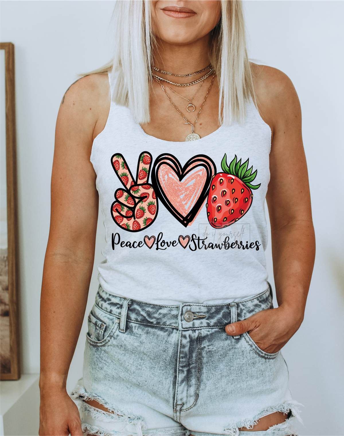 Peace Love Strawberries Summer   size ADULT  DTF TRANSFERPRINT TO ORDER