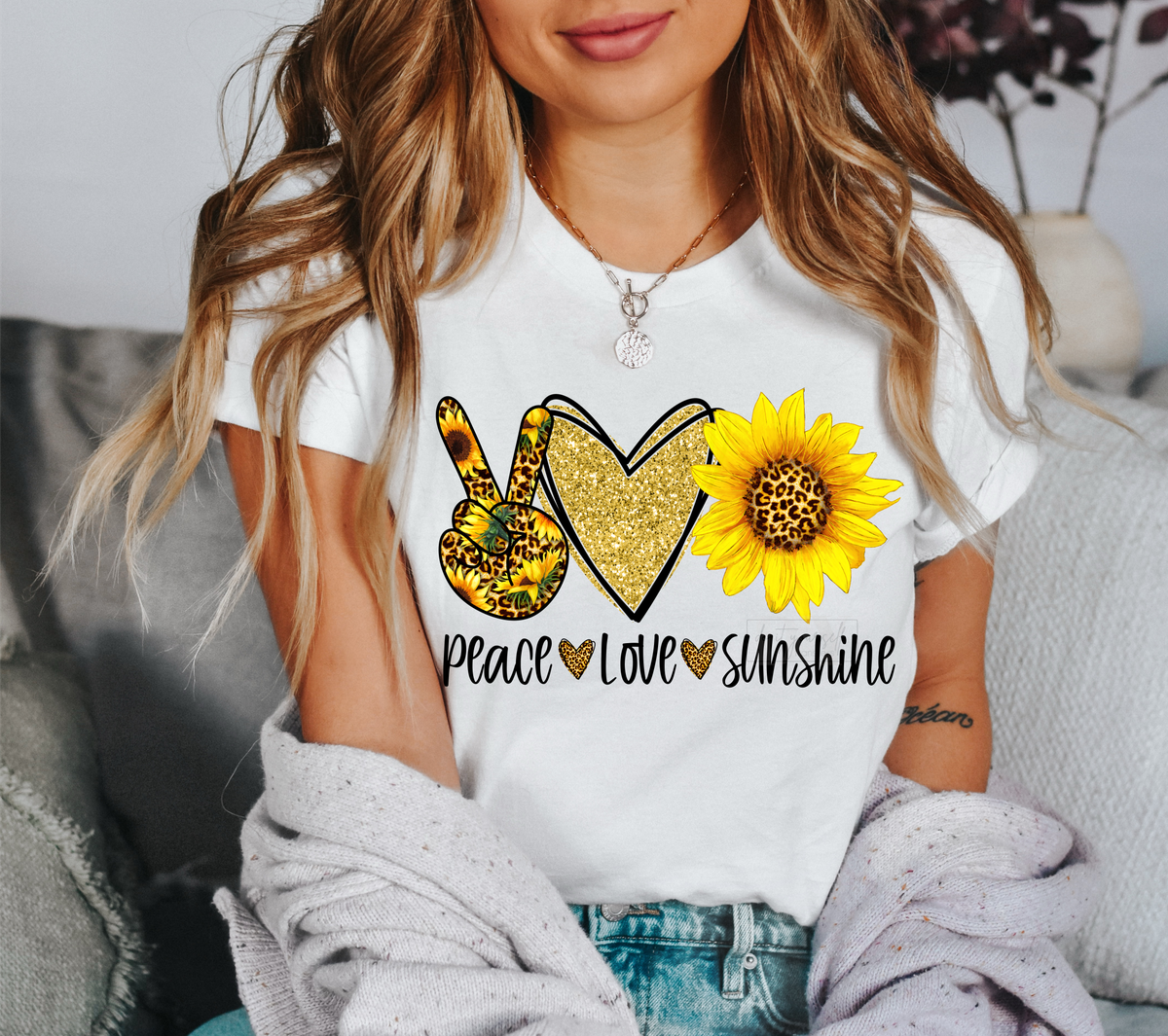 Peace love sunshine sunflower  size ADULT  DTF TRANSFERPRINT TO ORDER