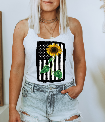 Sunflower American Flag frame  size  DTF TRANSFERPRINT TO ORDER