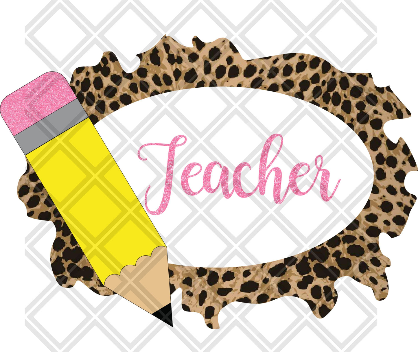 Teacher Leopard Frame Pencil DTF TRANSFERPRINT TO ORDER