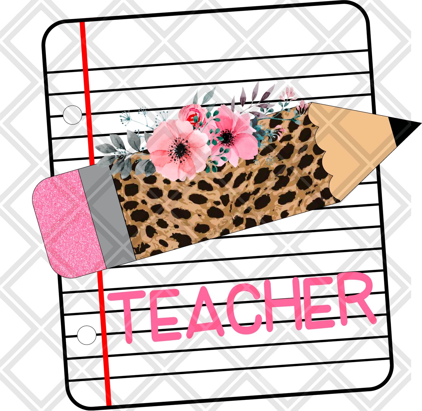 Teacher PAPER LEOPARD PENCIL png Digital Download Instand Download